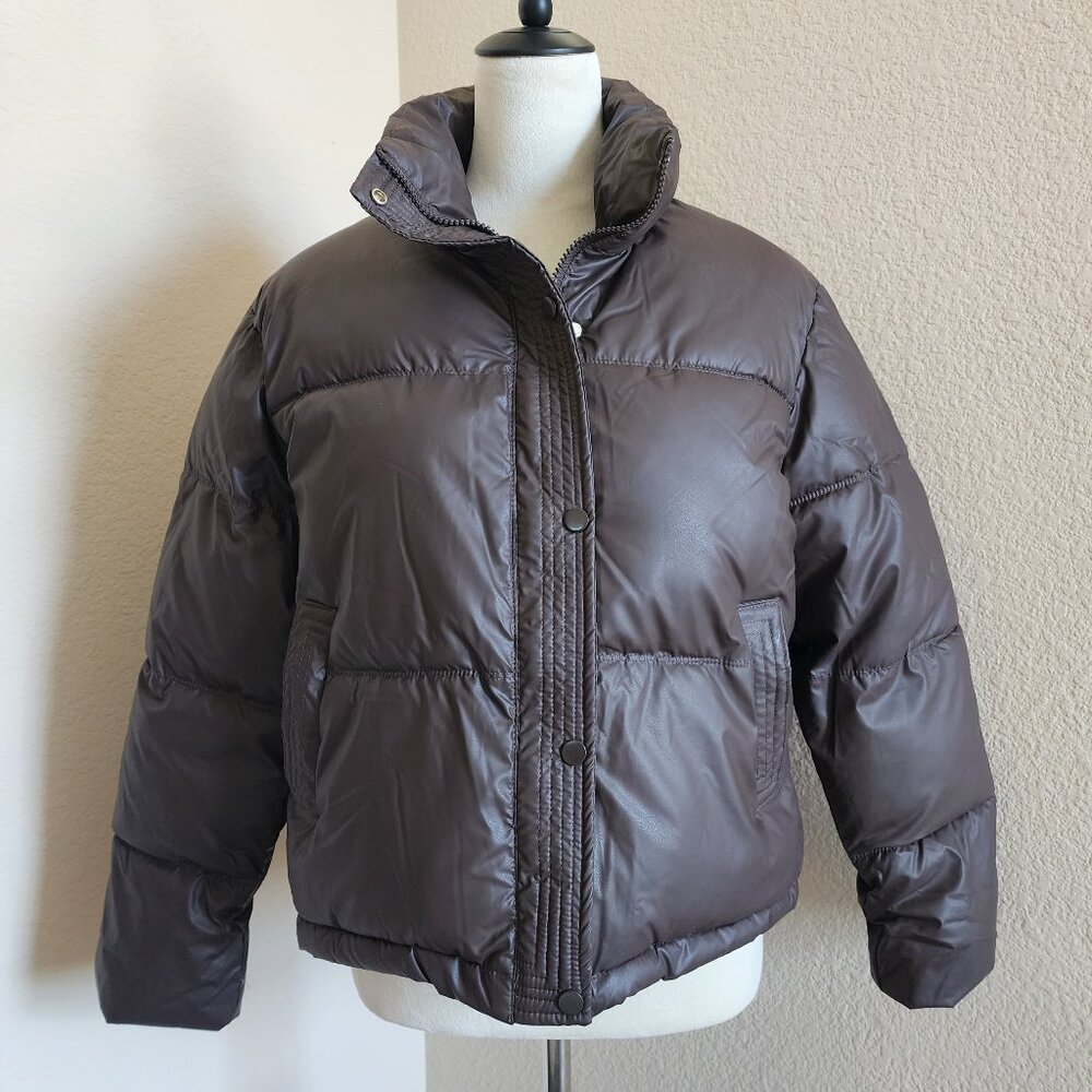 Express Cropped Puffer Jacket - Brown - Small